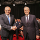 Australian Prime Minister Scott Morrison and opposition leader Bill Shorten shake hands at the Seven West Media Studios in Perth, Australia, April 29, 2019.